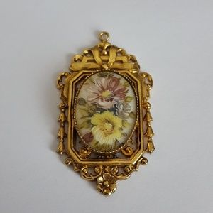 Vintage - Hand Painted Porcelain Pendant